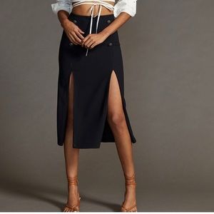 Anthropologie Maeve Dramatic Dual Split Button Midi Skirt